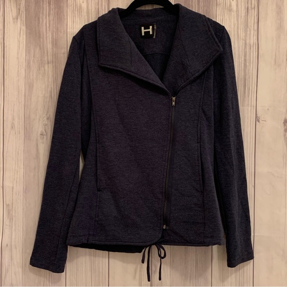 H by Bordeaux Navy Blue Asymmetric Zip Front Jacket Size Small S - Picture 1 of 6